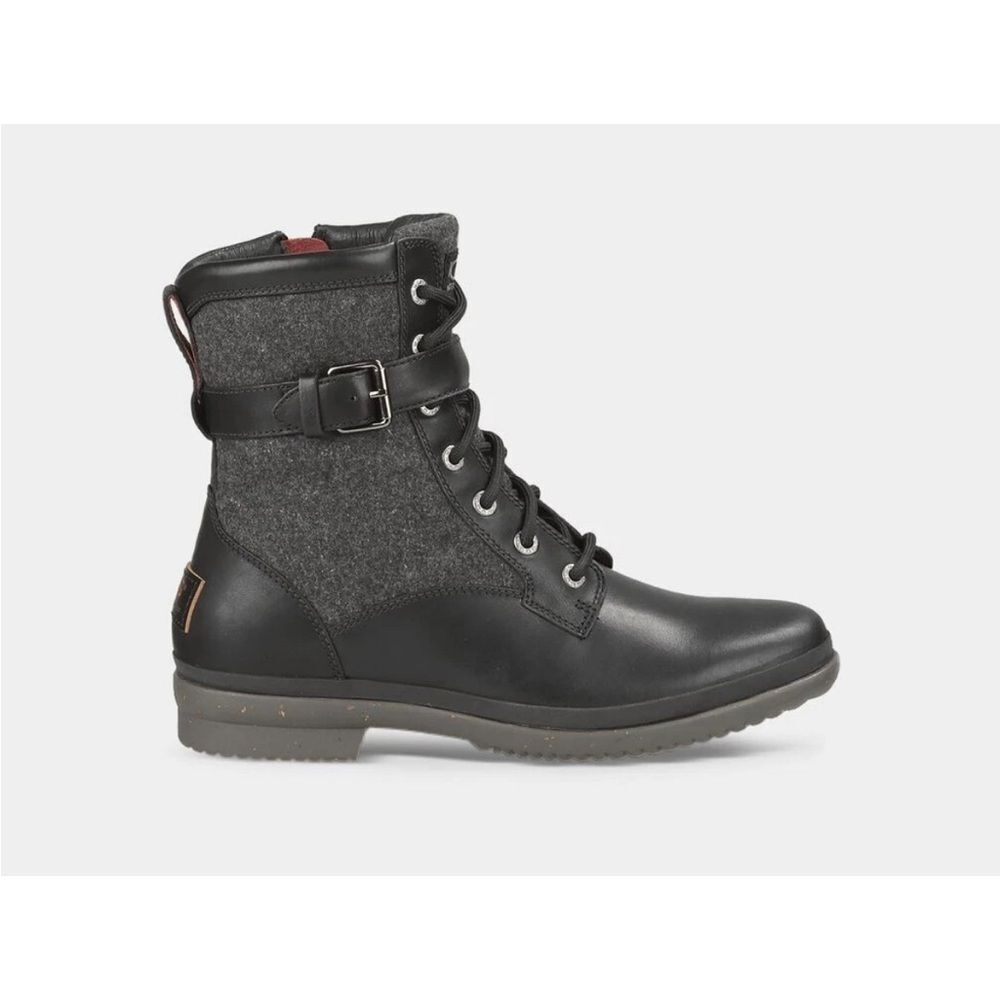 UGG Kesey Waterproof Black Leather Combat Boots $160
